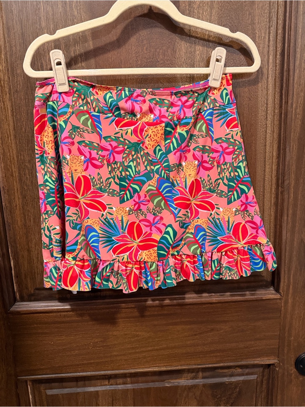 Tropical Floral Ruffle Hem Mini Skirt swim coverup - Pink